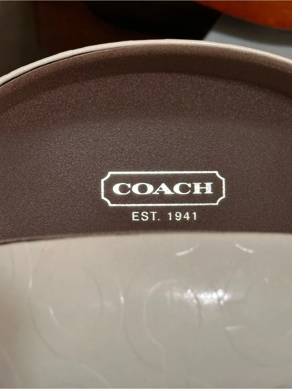 COACH Cream Embossed Sunglasses Case with Brown Interior